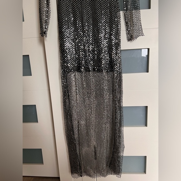 Zara Black Mesh Silver Sequins see through long sleeve maxi dress M - Picture 8 of 8